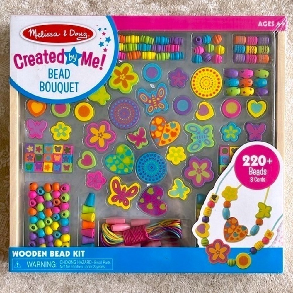 Brand New Melissa & Doug Created By Me Bead Bouquet Wooden Necklace Bracelet Set